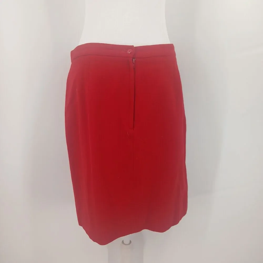 womans vintage red wool skirt with pockets knee length size 6/8 small medium